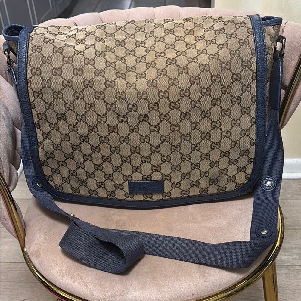Gucci Tan and Blue Baby Bag